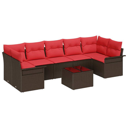 Set Divano da Giardino 8 pcs Beige e Rosso polyrattan