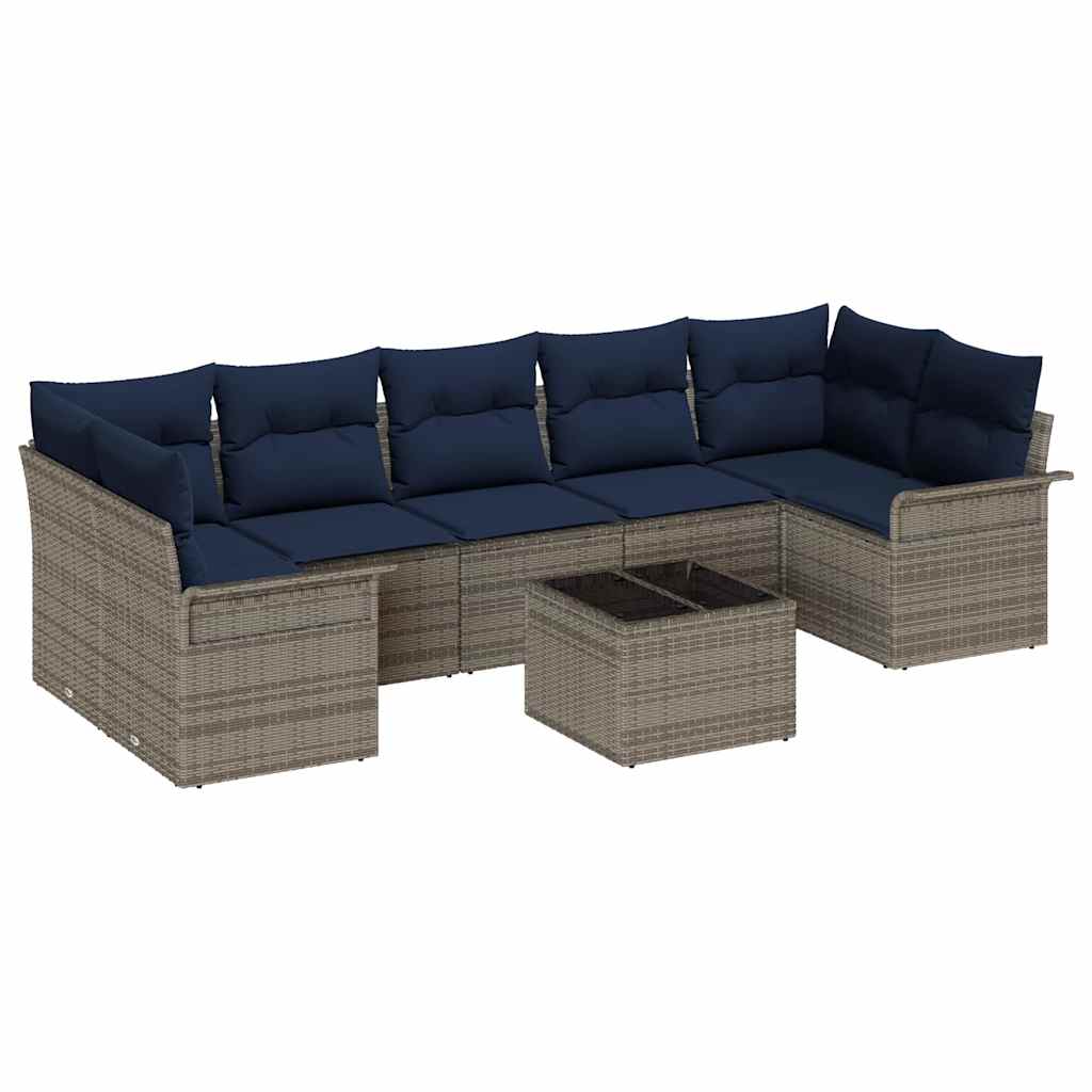 Set Divano da Giardino 8 pcs Grigio e Blu Navy polyrattan