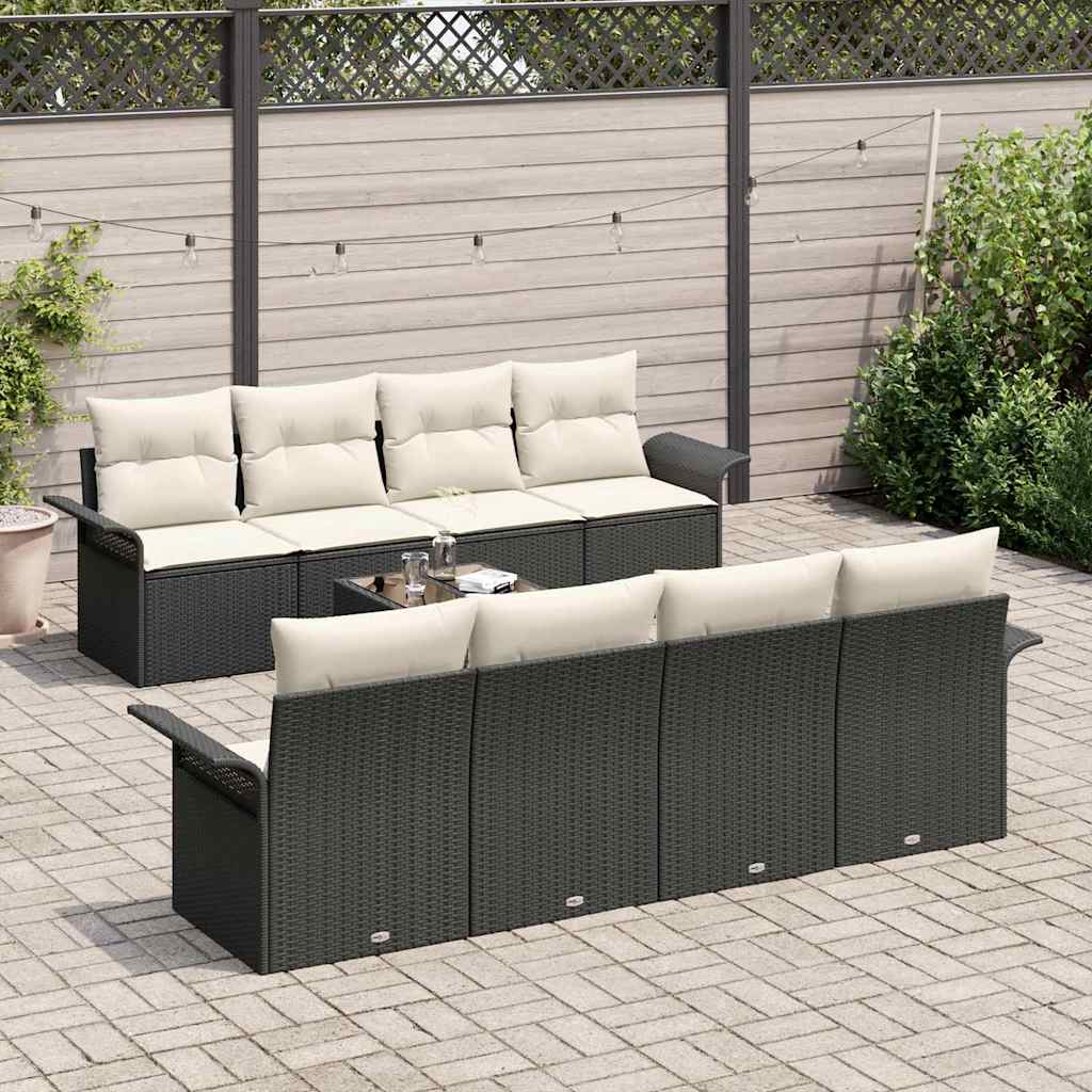 Set Divano da Giardino 9 pcs Nero e Crema polyrattan