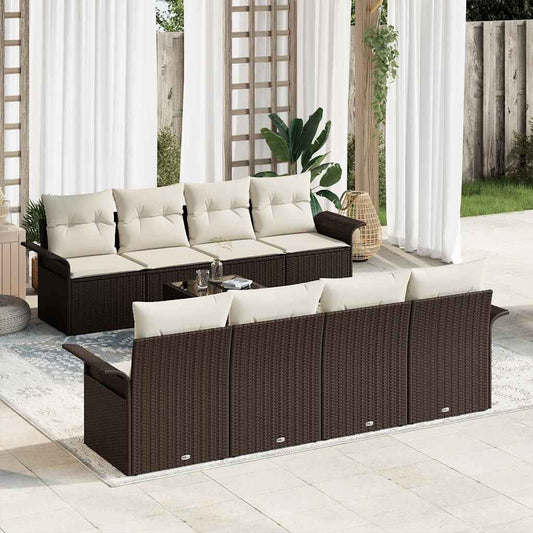 Set Divano da Giardino 9 pcs Marrone e Crema 55 x 55 x 37 cm