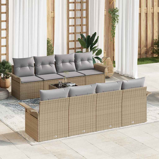 Set Divano da Giardino 9 pcs Beige e grigio polyrattan