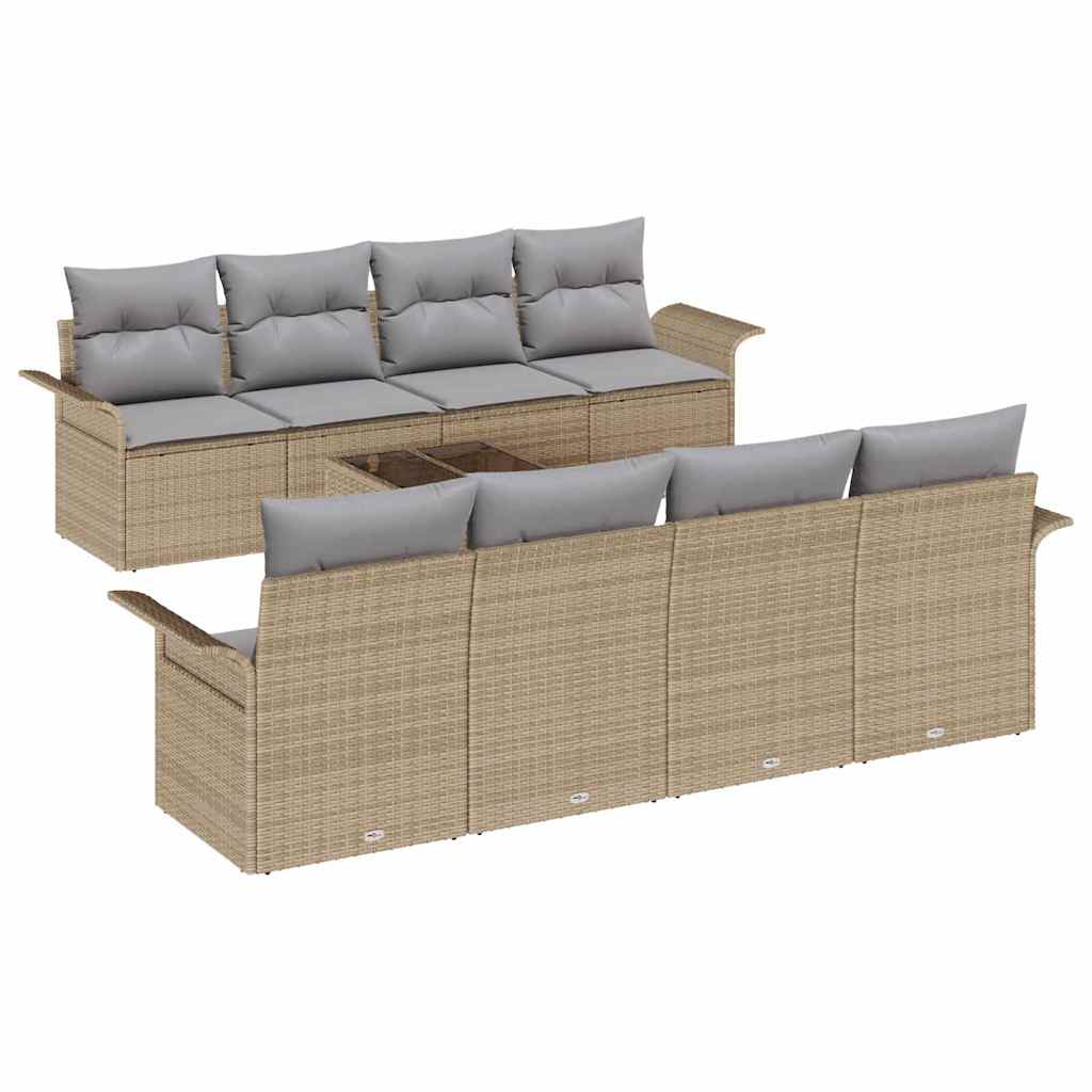 Set Divano da Giardino 9 pcs Beige e grigio polyrattan