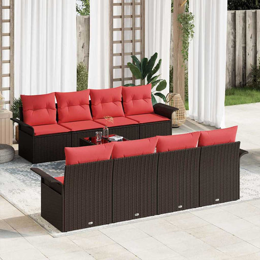 Set Divano da Giardino 9 pcs Beige e Rosso polyrattan