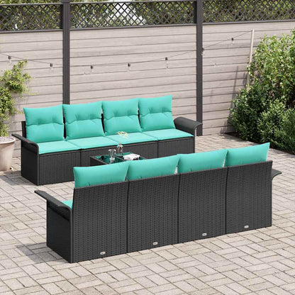 Set Divano da Giardino 9 pcs Nero e Turchese polyrattan