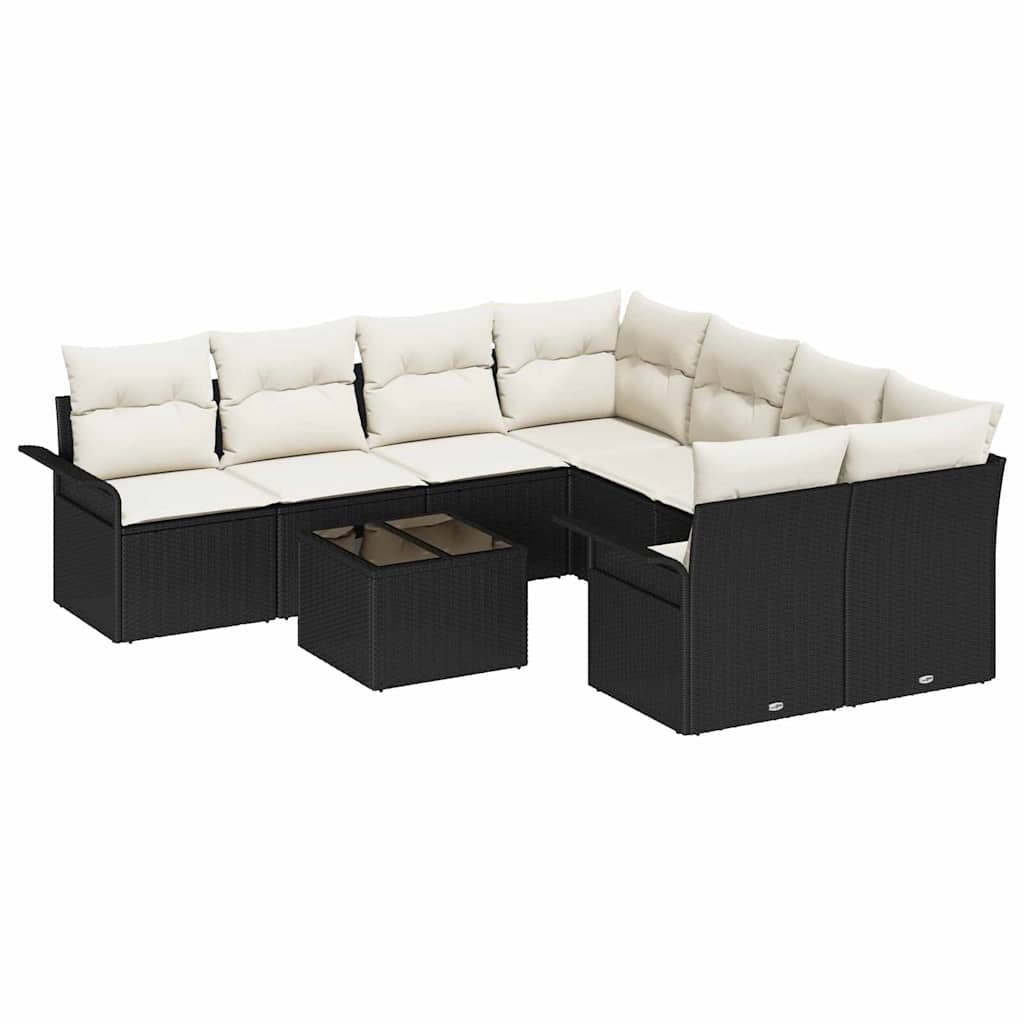 Set Divano da Giardino 9 pcs Nero e Crema polyrattan