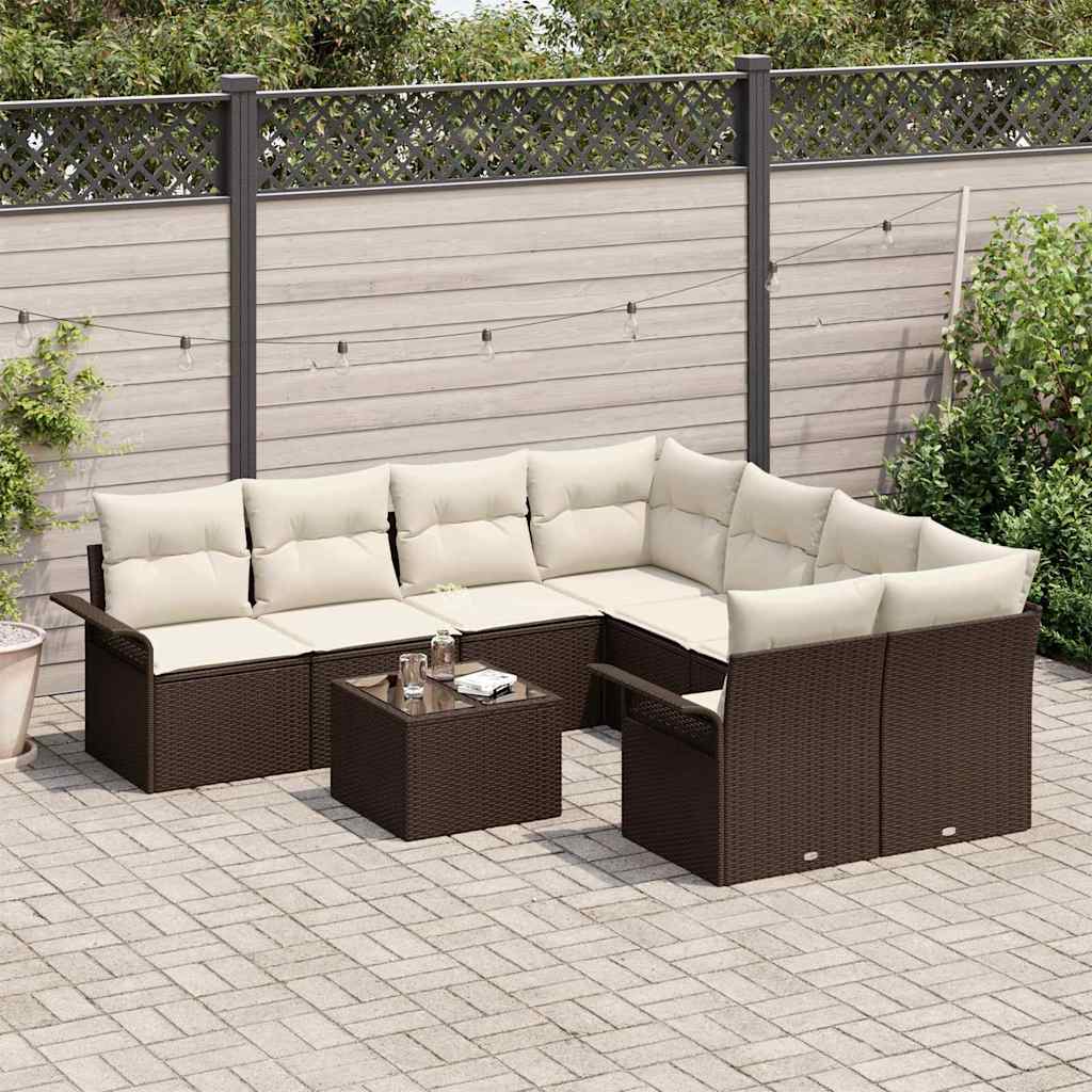 Set Divano da Giardino 9 pcs Marrone e Crema polyrattan