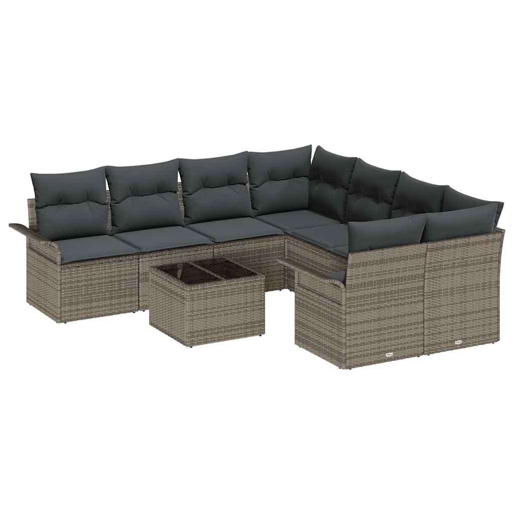 Set Divano da Giardino con cuscino 9 pcs Grigio polyrattan