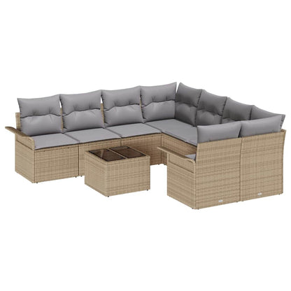 Set Divano da Giardino 9 pcs Beige e grigio polyrattan