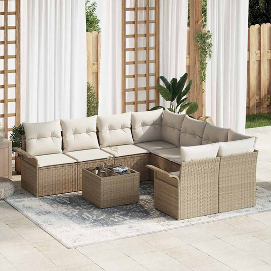 Set Divano da Giardino 9 pcs Beige e Crema polyrattan