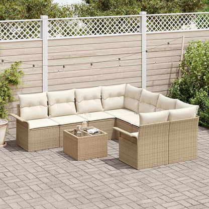 Set Divano da Giardino 9 pcs Beige e Crema polyrattan