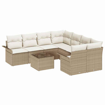 Set Divano da Giardino 9 pcs Beige e Crema polyrattan
