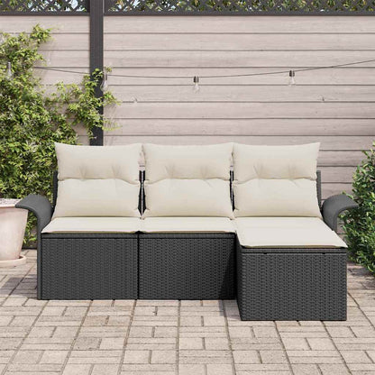 Set Divano da Giardino con cuscino 4 pcs Nero Poly Rattan | homemem39