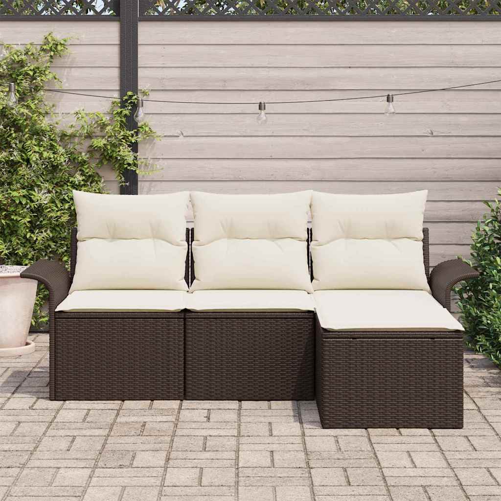 Set Divano da Giardino con cuscino 4 pcs Marrone Poly Rattan | homemem39