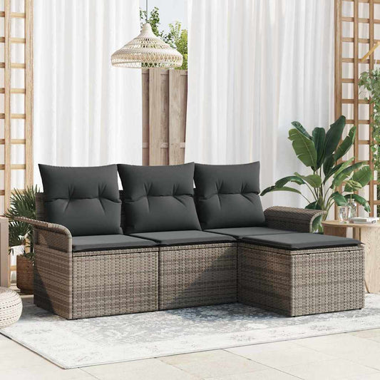 Set Divano da Giardino con cuscino 4 pcs Grigio Poly Rattan | homemem39