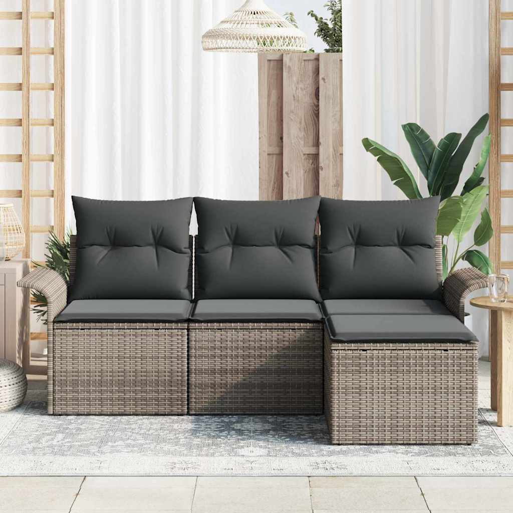 Set Divano da Giardino con cuscino 4 pcs Grigio Poly Rattan | homemem39