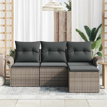 Set Divano da Giardino con cuscino 4 pcs Grigio Poly Rattan
