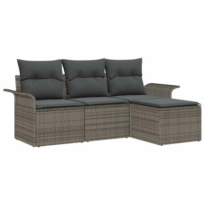 Set Divano da Giardino con cuscino 4 pcs Grigio Poly Rattan