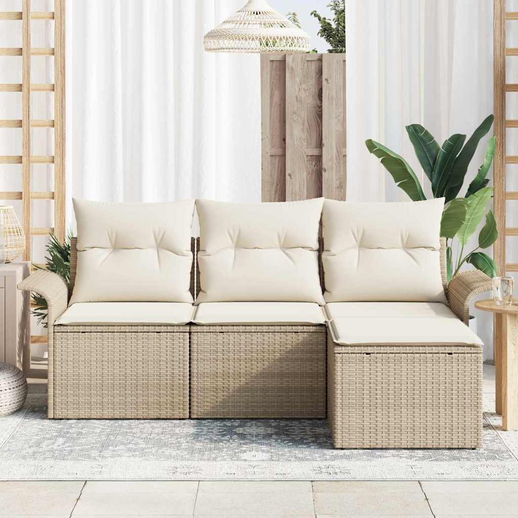 Set Divano da Giardino con cuscino 4 pcs Beige Poly Rattan | homemem39