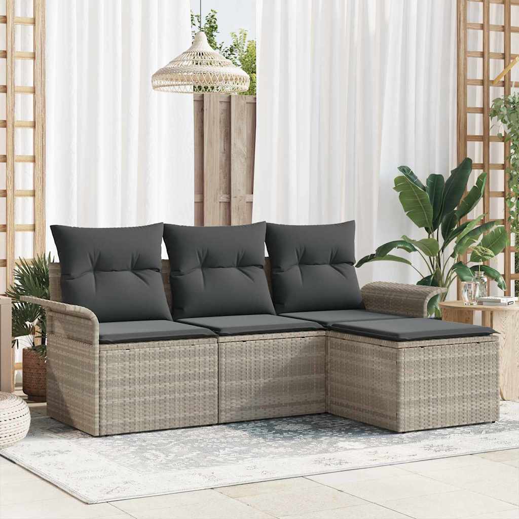 Set Divano da Giardino 4 pcs Grigio chiaro Poly Rattan | homemem39