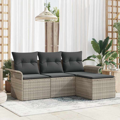 Set Divano da Giardino 4 pcs Grigio chiaro Poly Rattan | homemem39