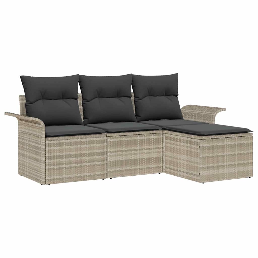 Set Divano da Giardino 4 pcs Grigio chiaro Poly Rattan | homemem39
