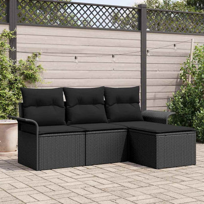 Set Divano da Giardino con cuscino 4 pcs Nero Poly Rattan