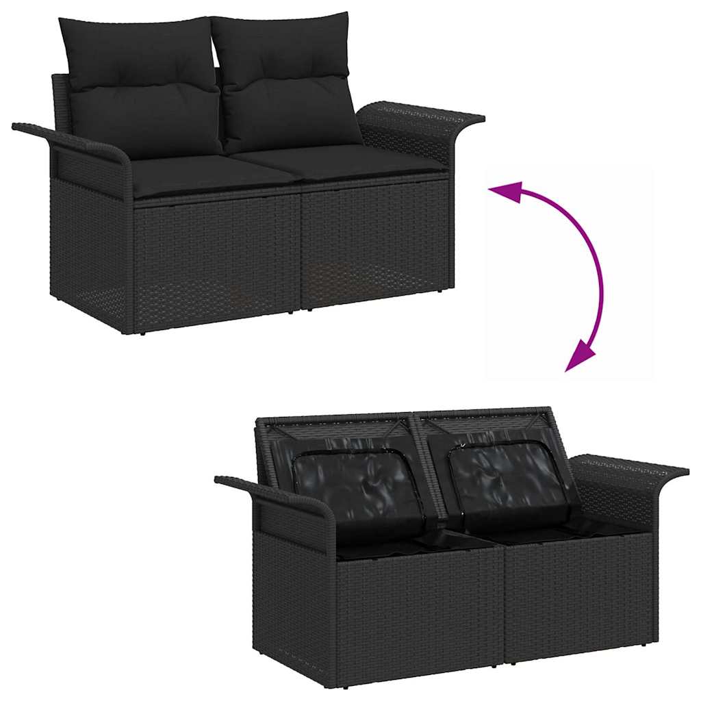 Set Divano da Giardino con cuscino 4 pcs Nero Poly Rattan | homemem39