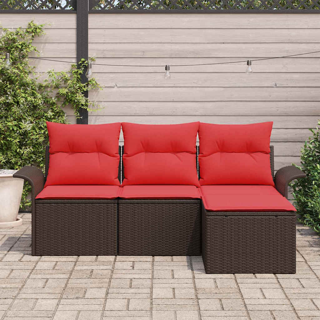 Set Divano da Giardino con cuscino 4 pcs Marrone polyrattan | homemem39