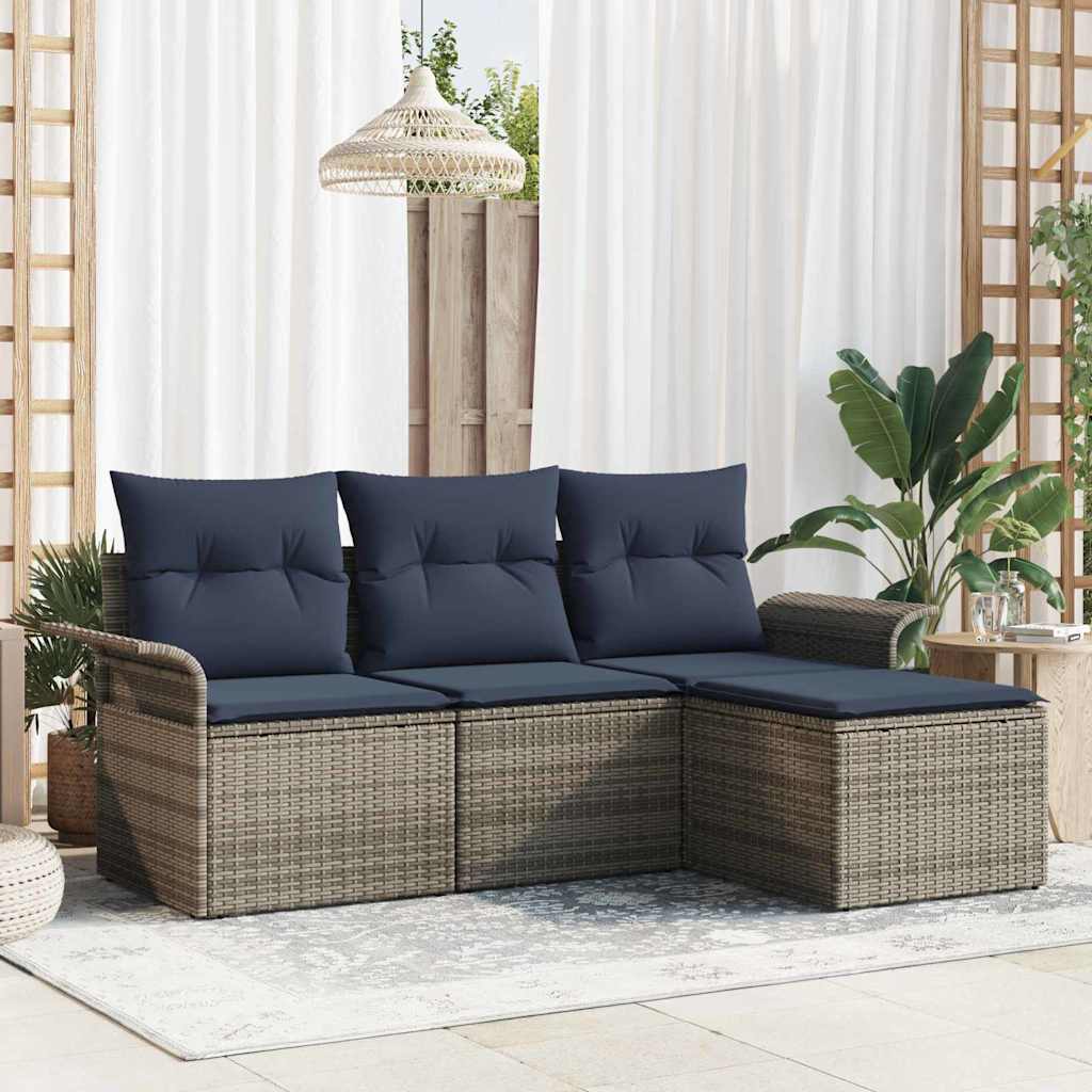 Set Divano da Giardino con cuscino 4 pcs Grigio polyrattan