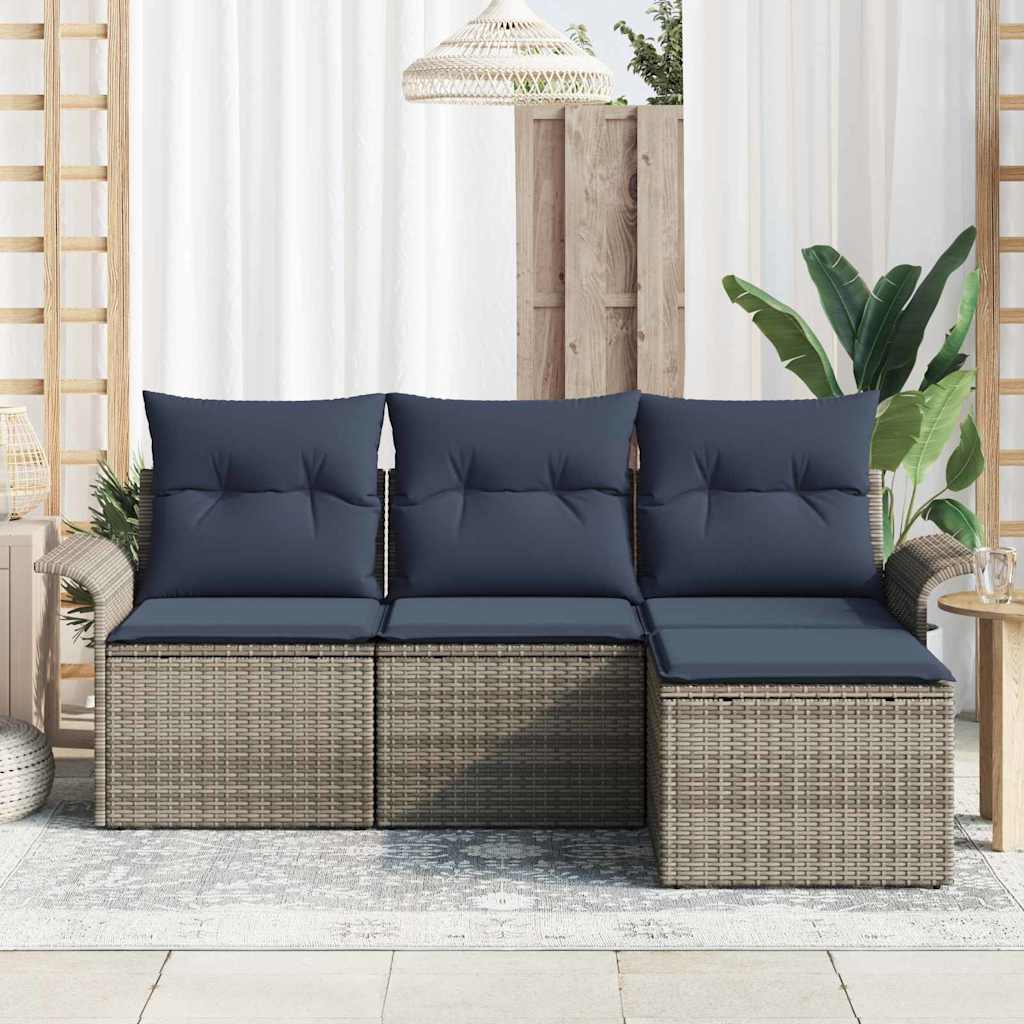Set Divano da Giardino con cuscino 4 pcs Grigio polyrattan | homemem39