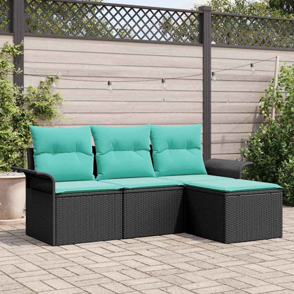 Set Divano da Giardino con cuscino 4 pcs Nero polyrattan