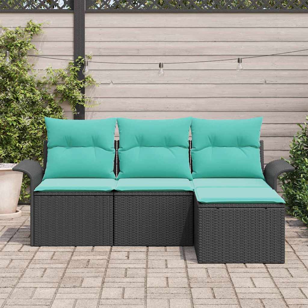 Set Divano da Giardino con cuscino 4 pcs Nero polyrattan