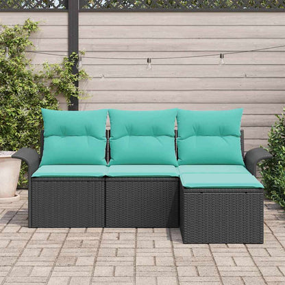 Set Divano da Giardino con cuscino 4 pcs Nero polyrattan