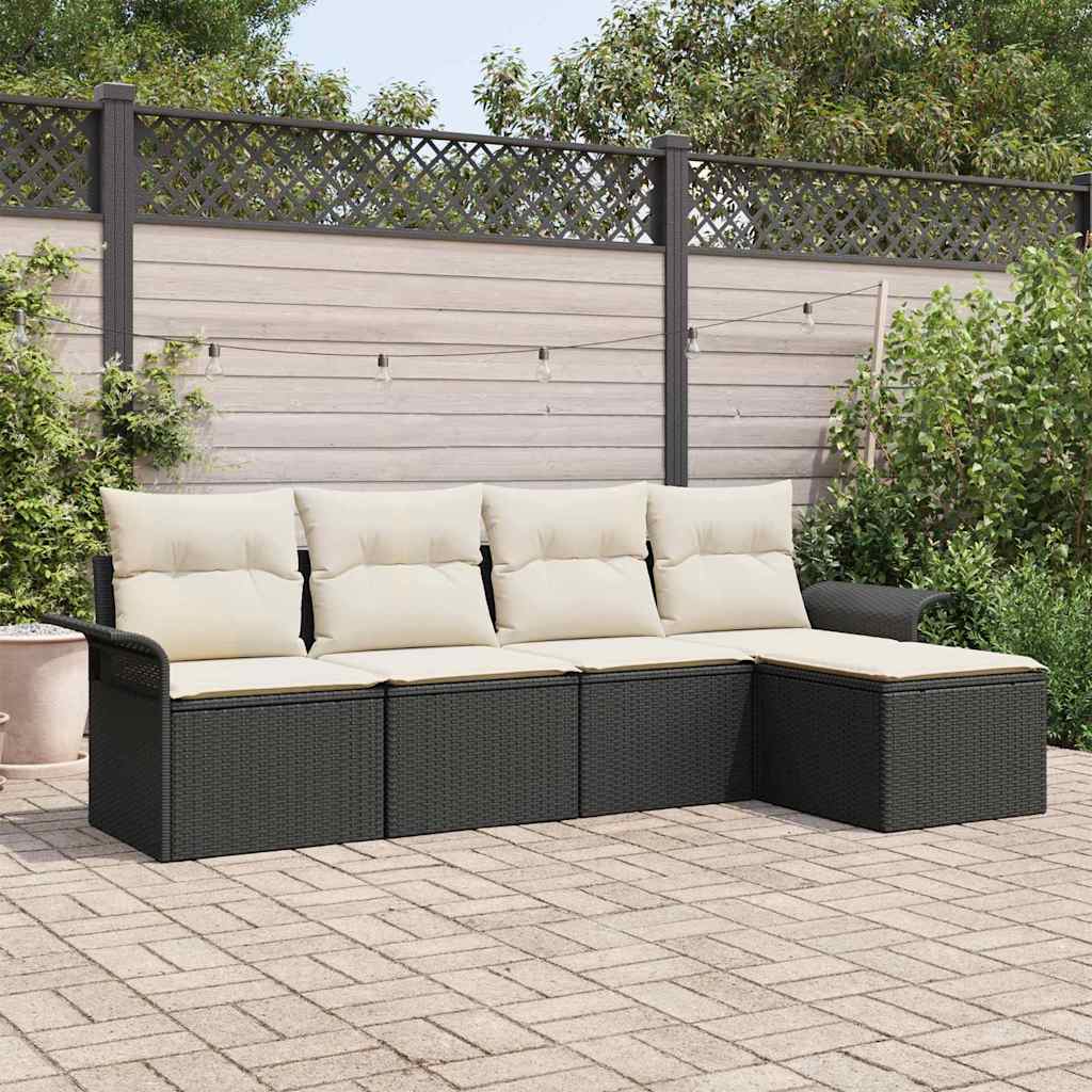 Set Divano da Giardino con cuscino 5 pcs Nero polyrattan | homemem39