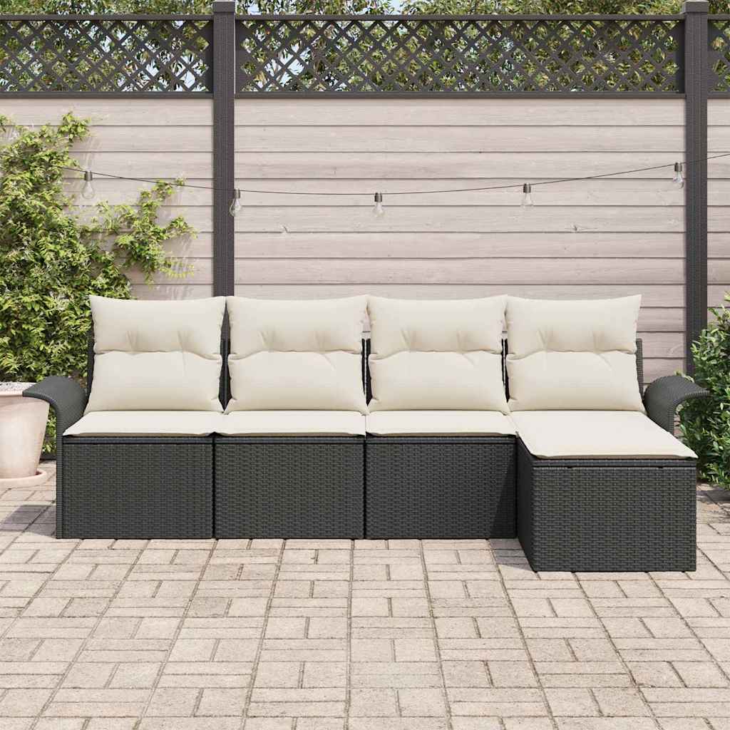 Set Divano da Giardino con cuscino 5 pcs Nero polyrattan | homemem39