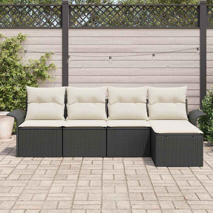 Set Divano da Giardino con cuscino 5 pcs Nero polyrattan | homemem39
