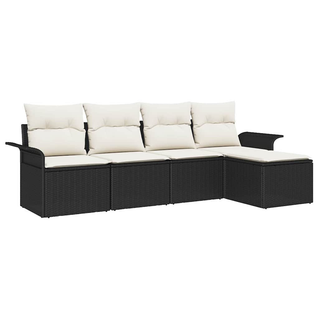 Set Divano da Giardino con cuscino 5 pcs Nero polyrattan | homemem39