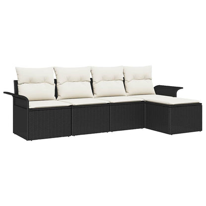 Set Divano da Giardino con cuscino 5 pcs Nero polyrattan | homemem39
