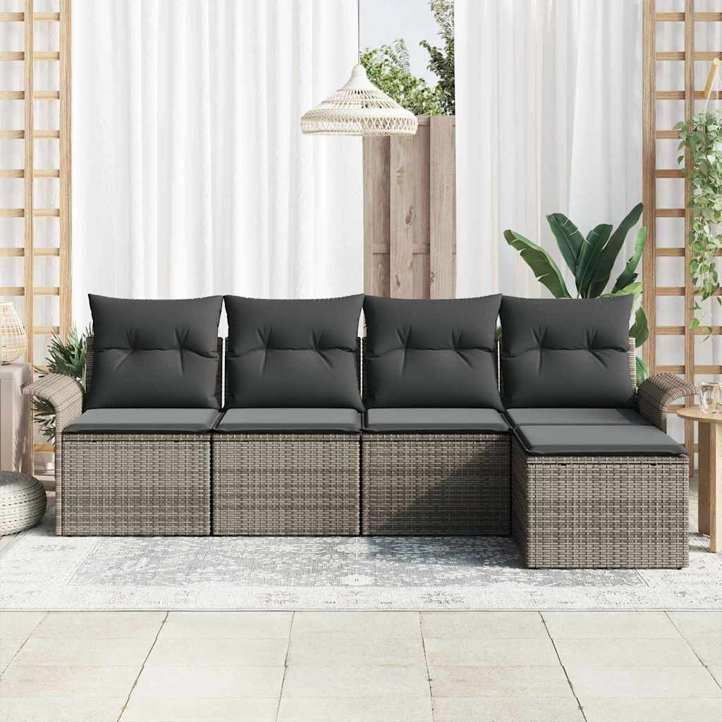Set Divano da Giardino con cuscino 5 pcs Grigio polyrattan | homemem39