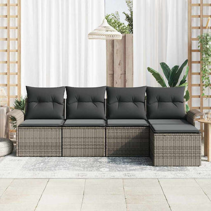 Set Divano da Giardino con cuscino 5 pcs Grigio polyrattan