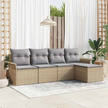 Set Divano da Giardino con cuscino 5 pcs Beige polyrattan