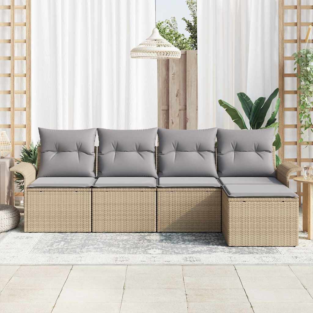 Set Divano da Giardino con cuscino 5 pcs Beige polyrattan