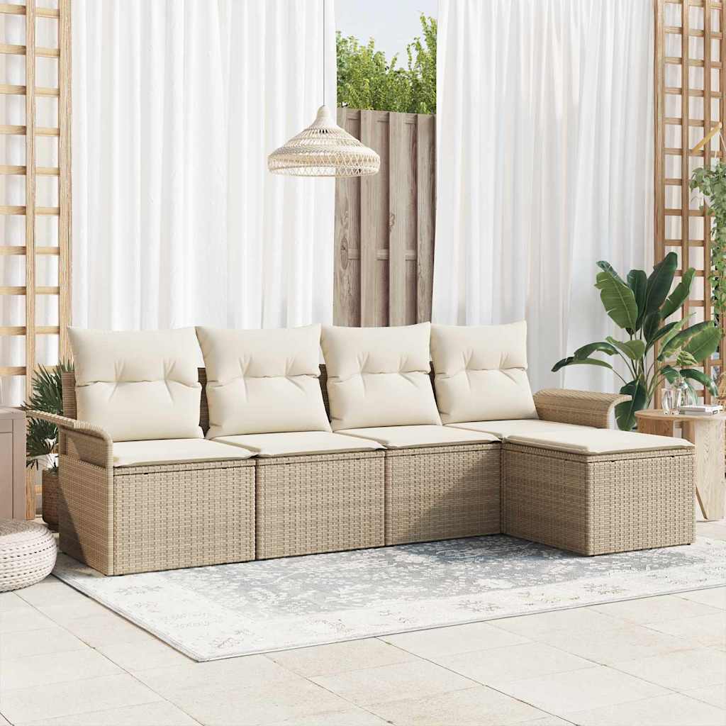 Set Divano da Giardino con cuscino 5 pcs Beige polyrattan