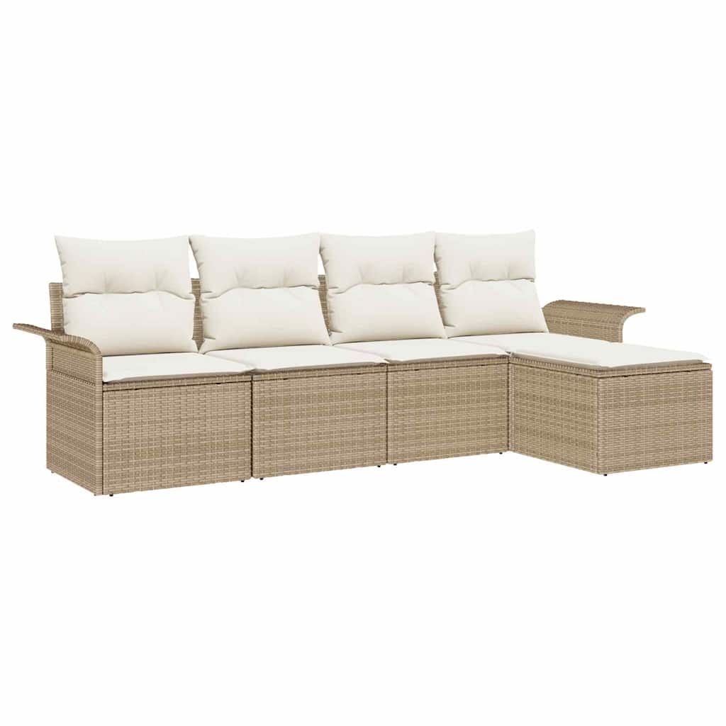Set Divano da Giardino con cuscino 5 pcs Beige polyrattan | homemem39