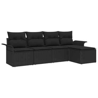 Set Divano da Giardino con cuscino 5 pcs Nero polyrattan | homemem39