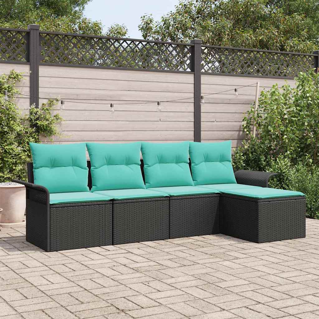 Set Divano da Giardino con archiviazione 5 pcs Nero polyrattan | homemem39
