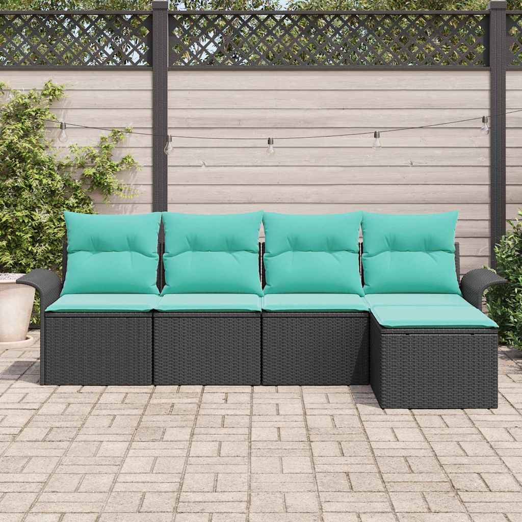 Set Divano da Giardino con archiviazione 5 pcs Nero polyrattan | homemem39
