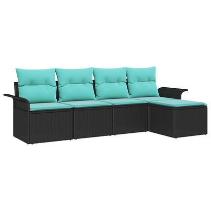 Set Divano da Giardino con archiviazione 5 pcs Nero polyrattan | homemem39