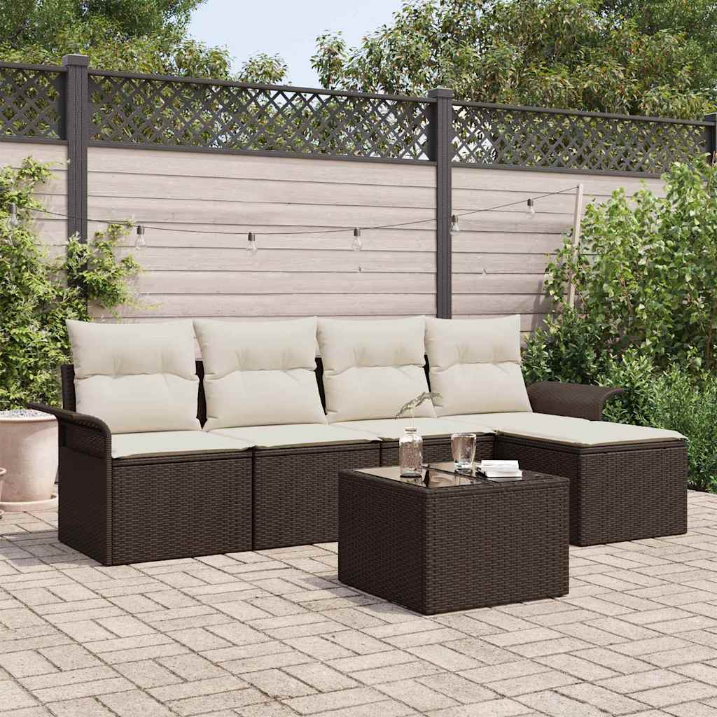 Set Divano da Giardino con cuscino 6 pcs Marrone polyrattan | homemem39