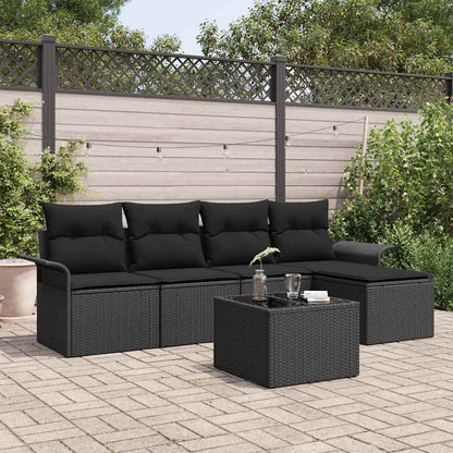 Set Divano da Giardino con cuscino 6 pcs Nero polyrattan | homemem39
